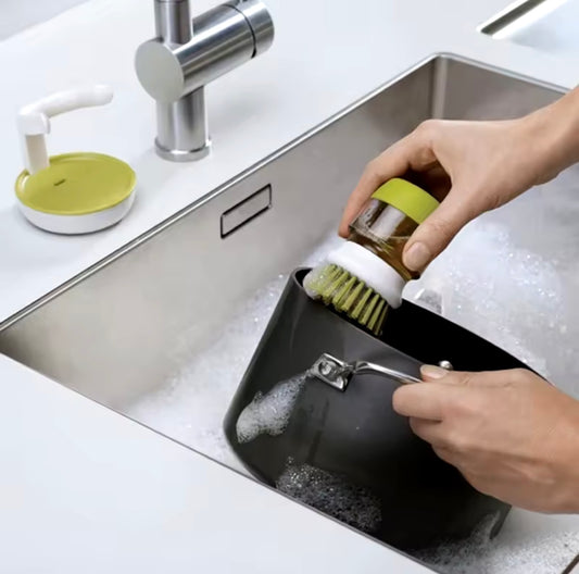 Soap-Dispensing Dish Brush with Tray