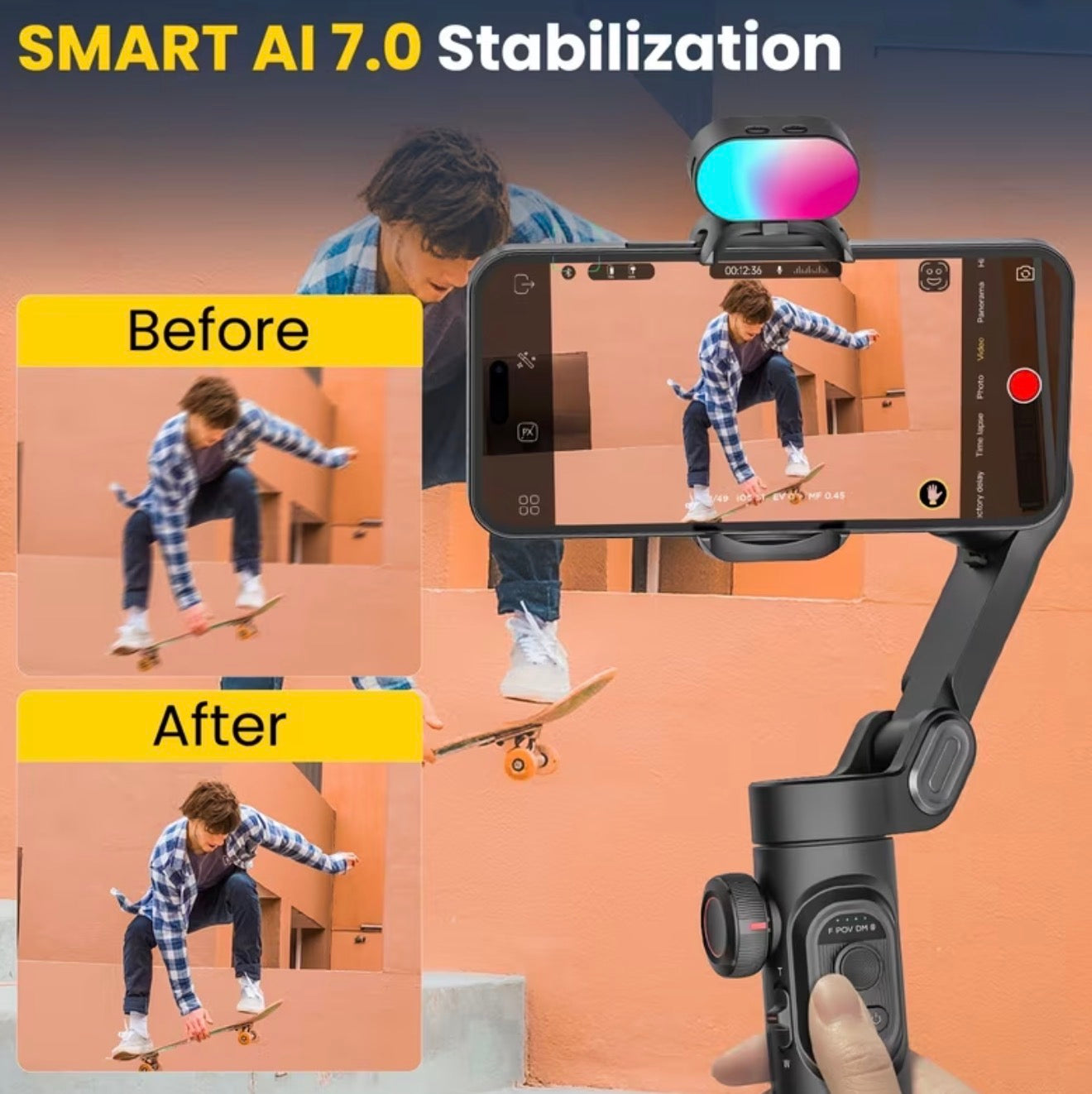 3-Axis Phone Gimbal Stabilizer – Anti-Shake, Foldable & Lightweight for iPhone & Android